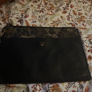 MCM Black and Brown Studded Clutch